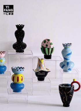 一匚 现代卡JTA术艺设通器计花 家居样板房手工陶瓷花瓶软装饰品
