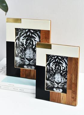 进口简约新中式芒果木镶饰嵌牛骨黄铜GWW装盒收纳盒饰首饰相框摆