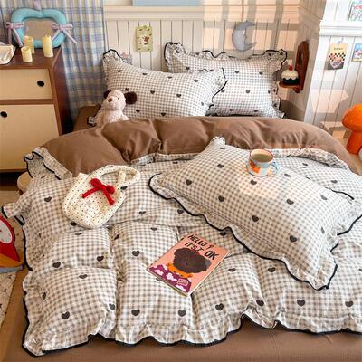 05新款云感皱皱双层纱2黑色包边四件套上三件套用床品AQL床单宿2