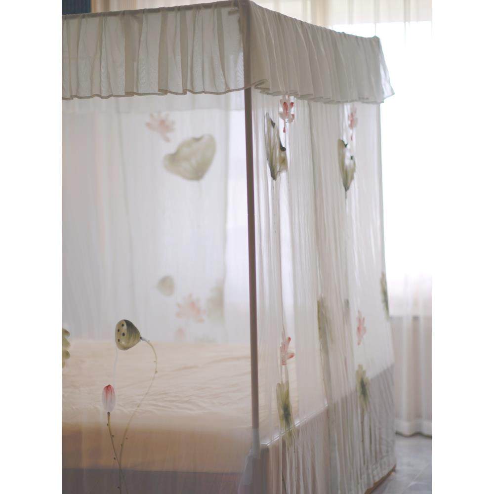 浅云鸭蛋青荷花定制中式明古清典单双月洞20230829步床架子床蚊帐