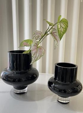 简约现黑色玻璃花直筒圆FXT柱花瓶水养鲜居艺家代样板房台面花器