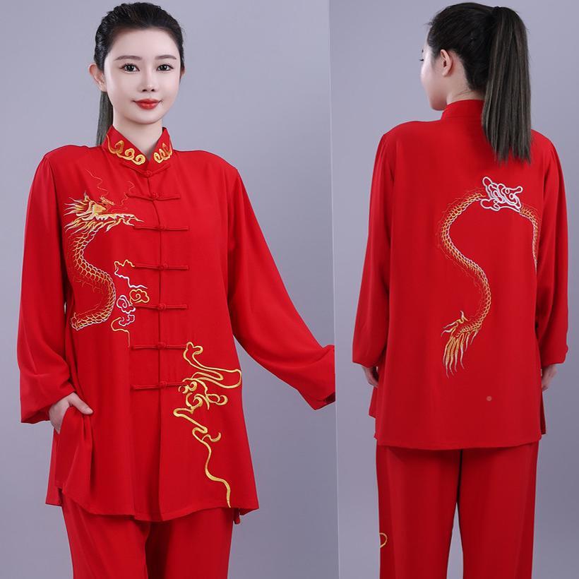 中国龙新款端刺绣太极服男女款春秋演赛中长款武术QPM表比服高练