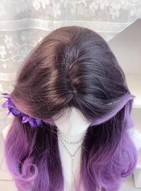 头紫色蔷薇】假发女CRH渐层紫长卷发自然蓬松大【波彷真人发浪丝