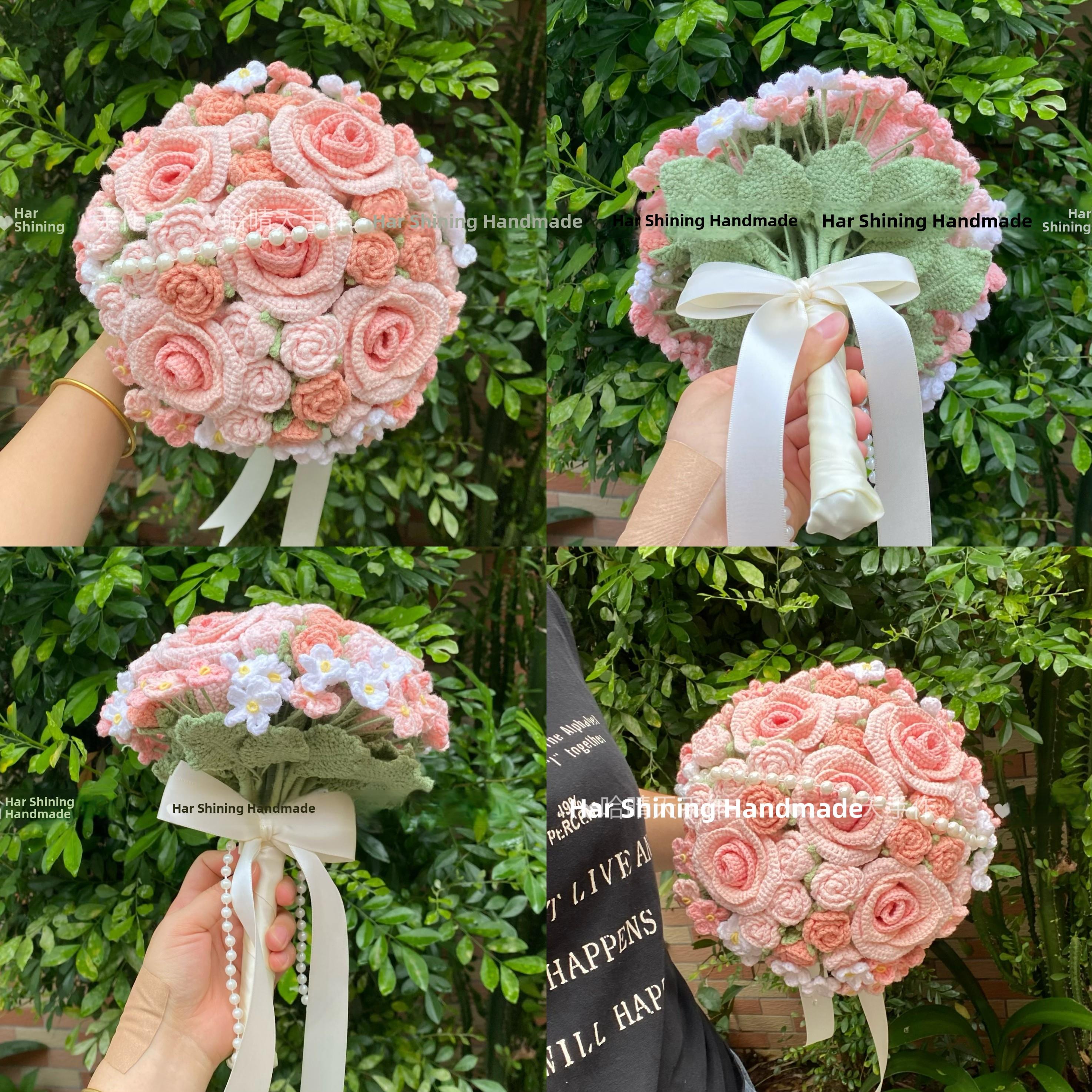 新款成品手工编织玫瑰花结捧婚领手花束THA送生闺蜜女友日证结婚