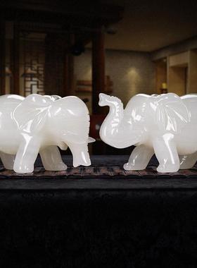 乔迁新居视柜家居饰品客厅开业务礼商品石玉14电大象摆件一对