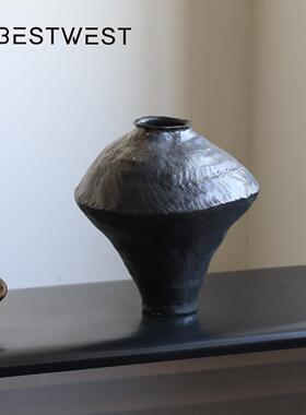 黑色侘寂风花瓶陶瓷件玄关客厅YQ25-81装花景摆德镇艺术感饰器陶