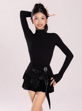 202冬习季丁新款女童拉舞服练服高领长袖勾6手连xh2004体上衣分体