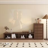 实木中古风中古用风落地电视柜客厅家边储柜骨线骼覆古抽屉物柜定