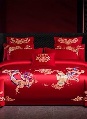 100支新中HGG式凤刺绣婚庆件四大红色被套婚房喜被龙结婚床上套用