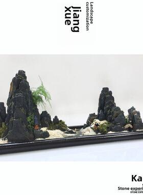 青石风水摆件中国风奇定制假山NBT盆景装山石饰礼品靠石真创意景