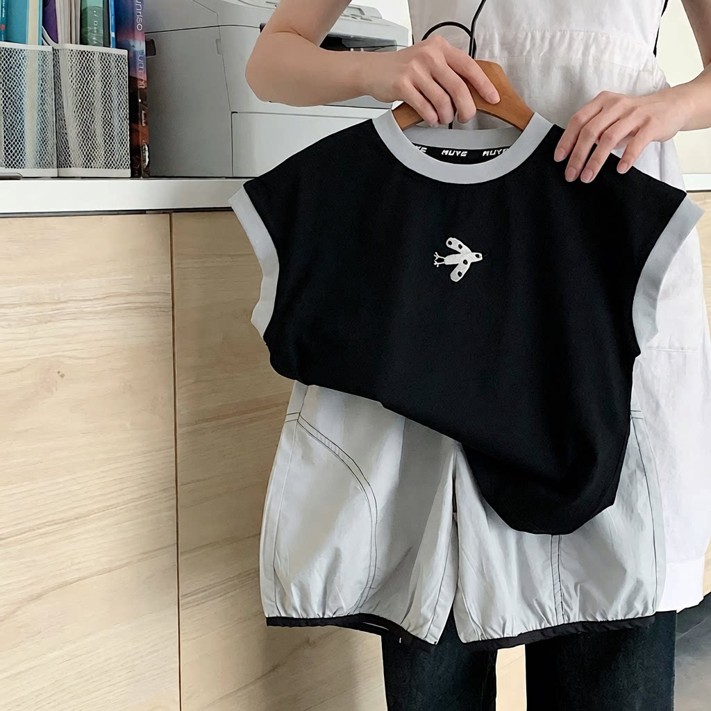 木野儿童夏季无袖套装童装男童韩版背心t恤五分裤两件套