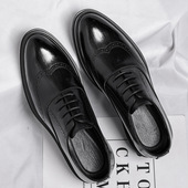 8cm透气商务正装 增高鞋 男土6cm秋季 布洛克内增高皮鞋 结婚新郎男鞋