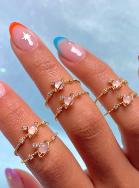 新款时尚创意星球戒指微镶锆石星星优雅轻奢开口戒手饰