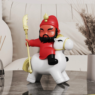 国潮关公小摆件人物像陶瓷招财工艺品武圣关羽家居办公室茶室装饰