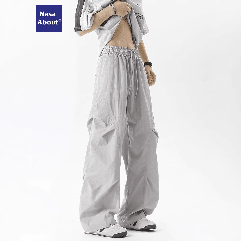 NASAABOUT潮牌伞兵裤子男款夏季薄款宽松直筒阔腿休闲冰丝工装裤