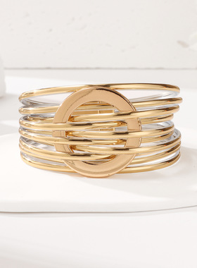 欧美夸张圆形手链女士锌合金时尚轻奢宽边个性手饰高级感手镯