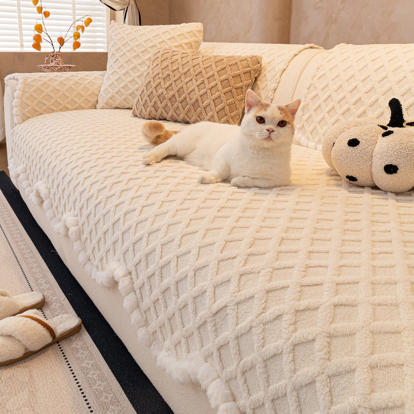 奶油风异形不规则舒棉绒沙发垫2026新款秋冬防滑沙发盖布套罩,居家布艺,沙发垫,淘宝优惠券,粉丝福利购,淘宝优惠卷