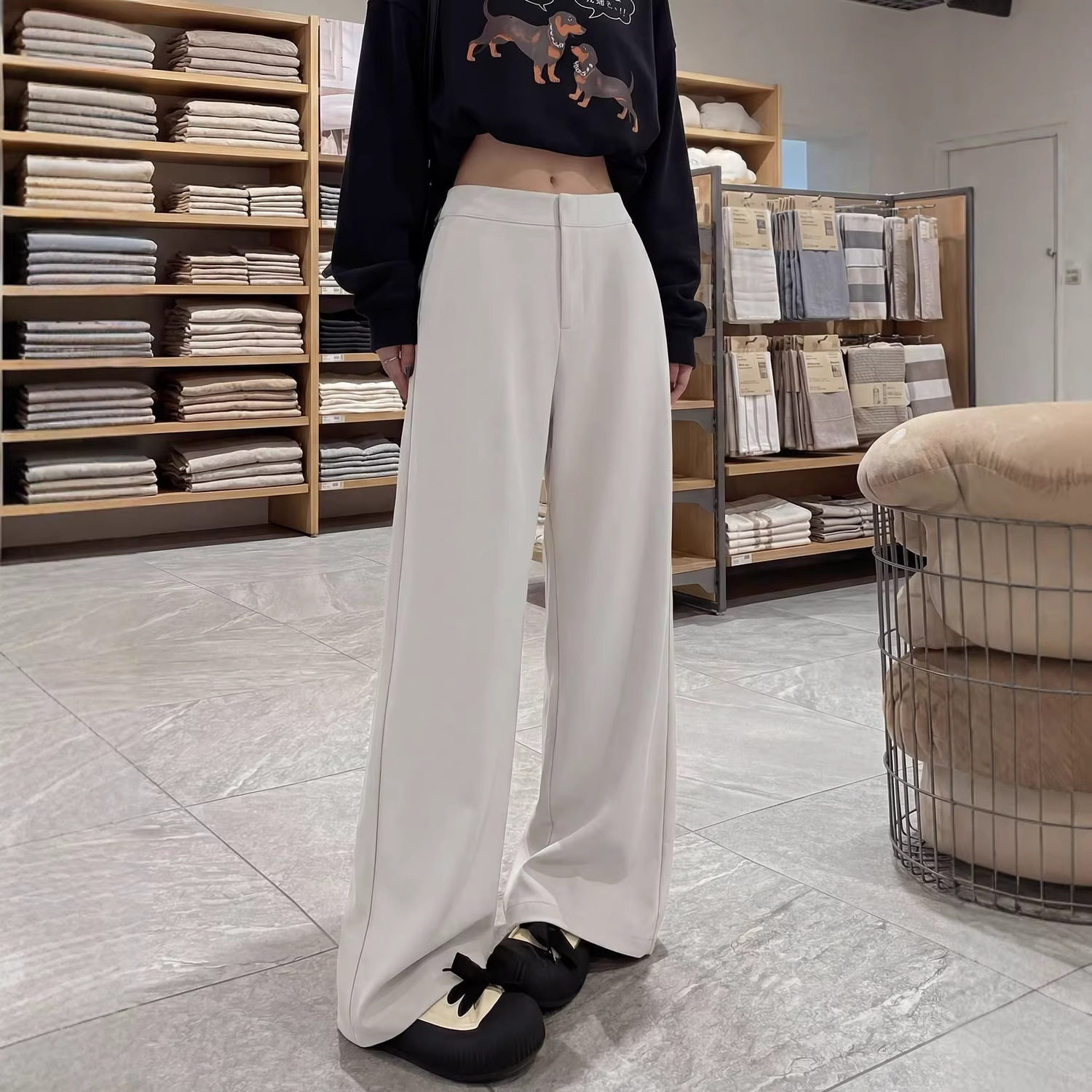 西装裤阔腿裤女2026新款春小个子窄版直筒高级感垂坠感老钱风裤子