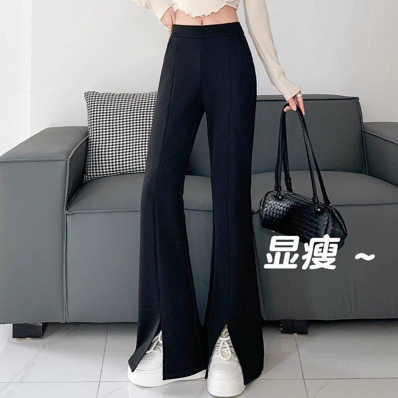 黑色开叉微喇西装裤女2026新款春夏季大码小个子喇叭裤高腰马蹄裤