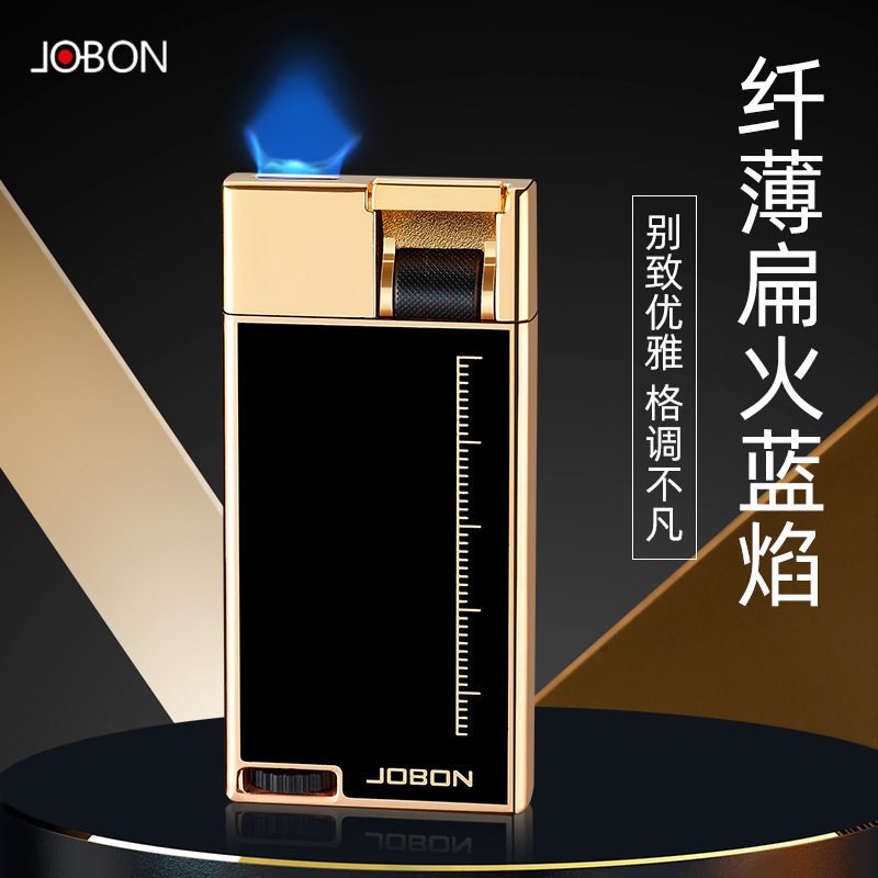 JOBON中邦新款超薄点烟器透明气窗高档扁火防风打火机网红爆款
