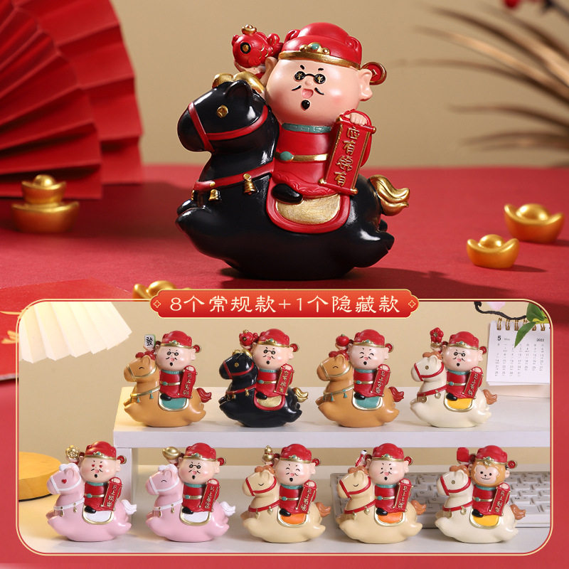 新年八骏赐福马年树脂公仔潮玩趣味财神盲盒摆件喜庆展示礼品礼物