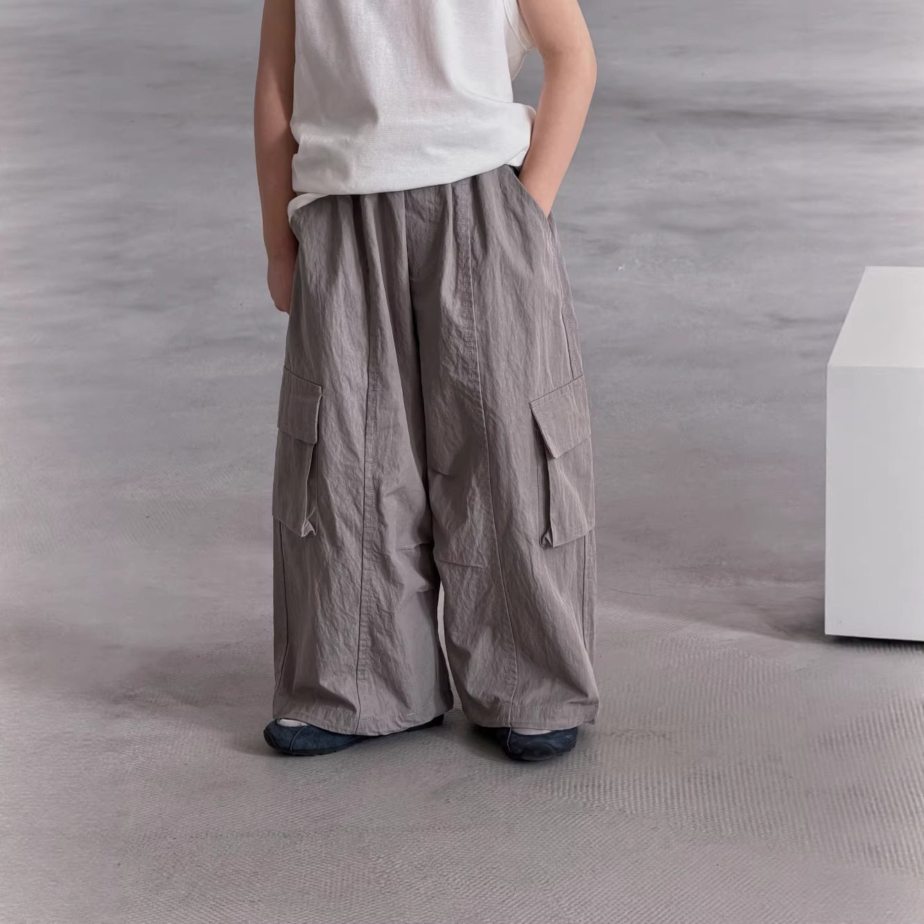 童裤2026男童春季新款复古做旧中小童潮酷贴袋拼接儿童韩版工装裤