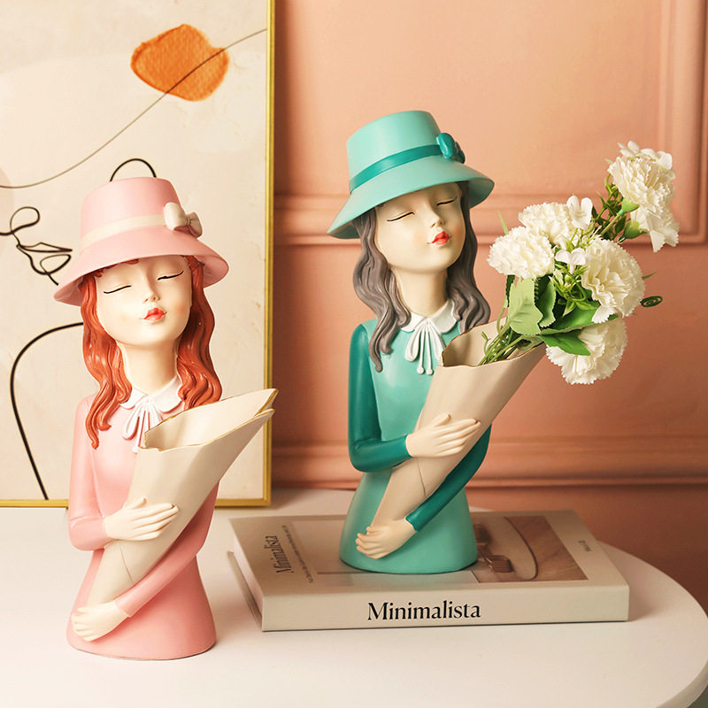 英伦风捧花女孩花瓶摆件创意家居客厅餐桌插干花玄关电视柜装饰品,家居饰品,装饰摆件,淘宝优惠券,粉丝福利购,淘宝优惠卷