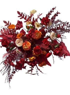 僮烨迎红色橘色婚庆TY737359花艺仿真花婚礼布置花排路背引花点花