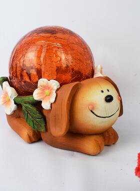 太阳件能发光动灯水晶球趴趴狗摆新创意64759物树脂庭院景观花园