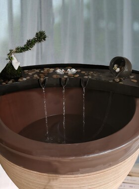 鱼缸流水循环水办公室造景养鱼流水器陶瓷假山水景