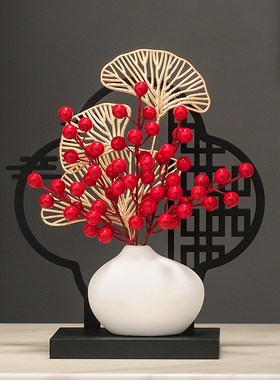 中式仿真海棠花盆景屏风摆件客厅装饰品玄关电视柜酒柜办公室景观