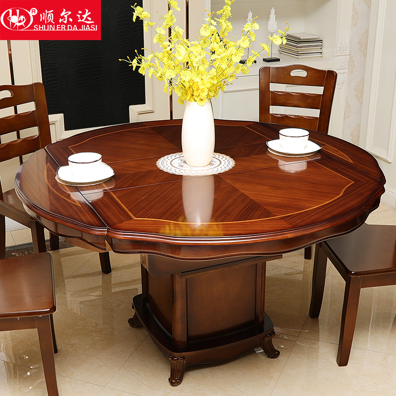 顺尔达伸缩餐桌椅圆形大小可变小户型折叠家用实木中式长桌圆桌