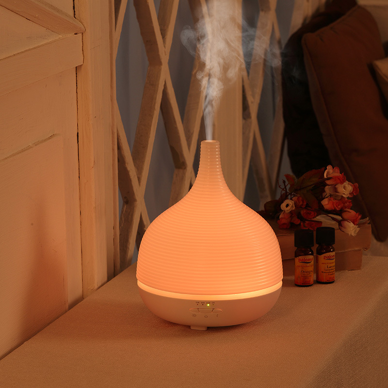 家居酒店用品500ml透光螺纹超声波香薰加湿器 七彩变色LDE灯