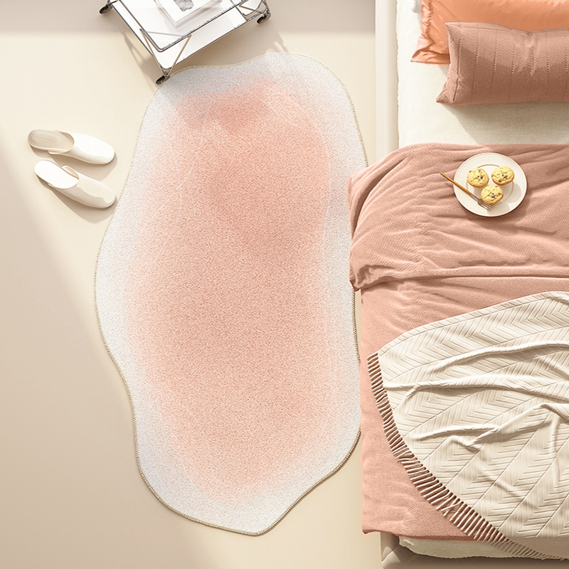 蓝色床边地毯卧室仿羊绒异形云朵撸猫感毛绒地垫高级感房间垫子