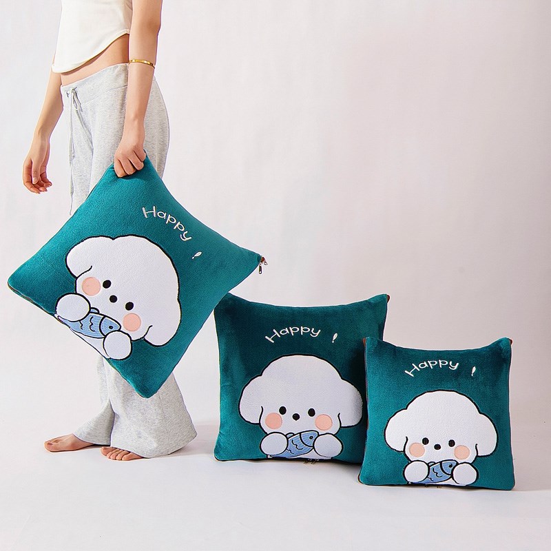 加厚加绒两用抱枕被卡通可爱小狗靠垫枕头被午休空调被沙发汽车枕