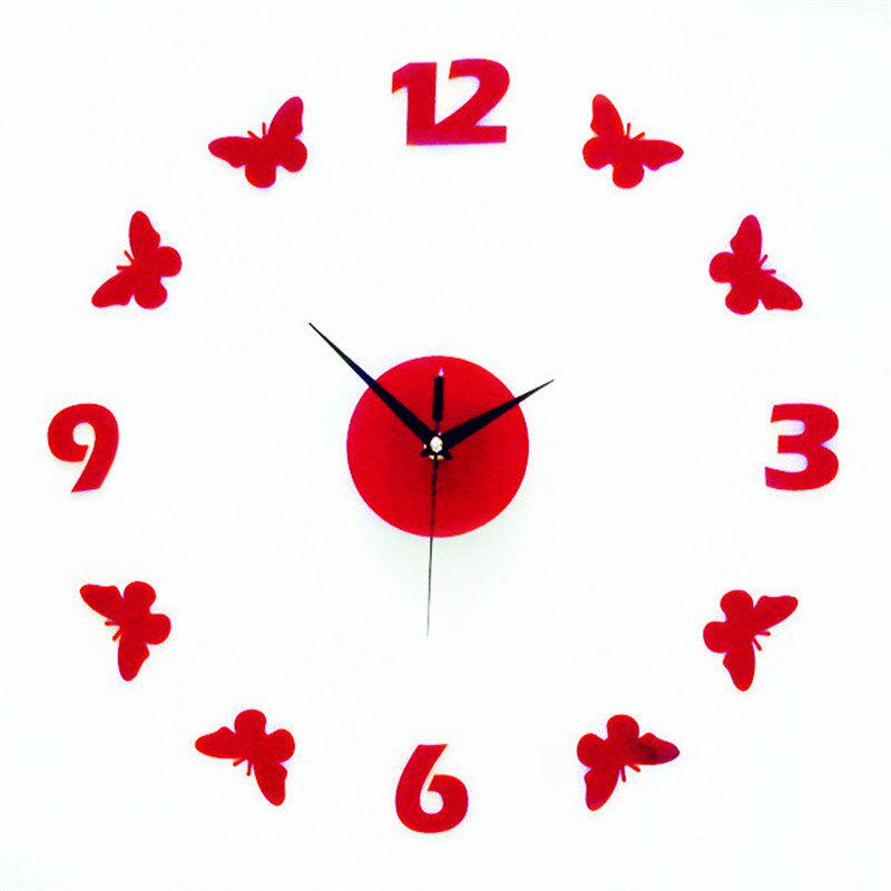 红色心形DIY粘贴时钟 个性静音客厅钟表现代墙钟创意结婚艺术挂钟