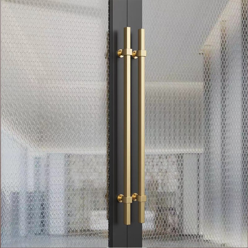 不锈钢玻璃门拉手方管大门拉手金色有框门把手酒店会所大拉手