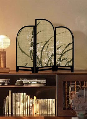 中式国风装饰画 划桌面小屏风摆件茶室饭厅布置画 划复古电视柜斗