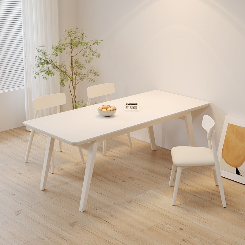 明匠轩家居20年新款岩板实木餐桌椅家用奶油风白色餐厅饭桌