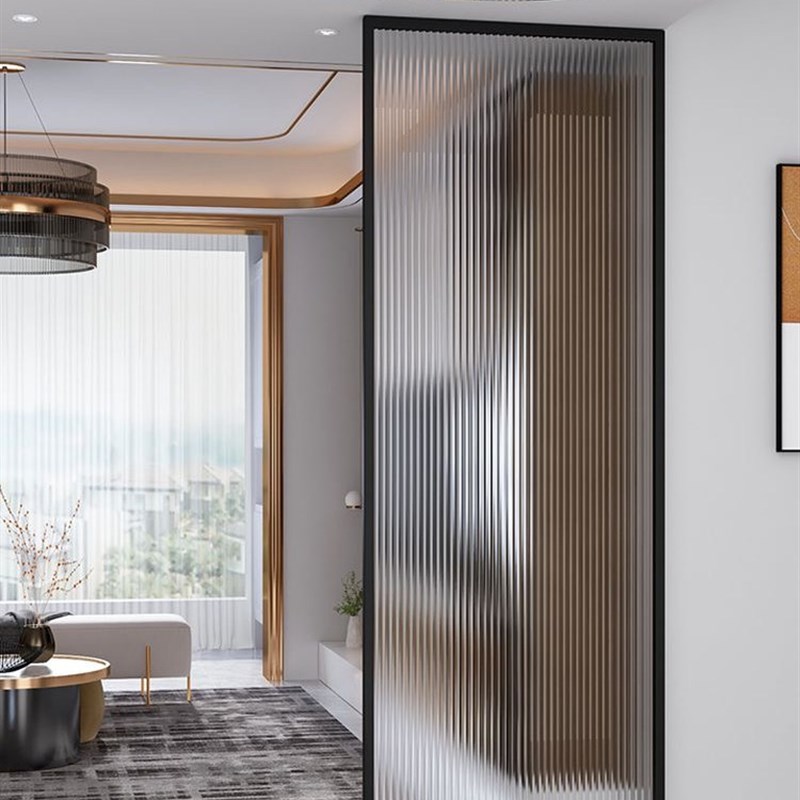超白水波纹钢化玻璃隔断铝合金屏风客厅卧室不锈钢入户玄关遮挡墙