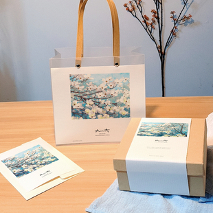 hnf224简约北欧风优化莫奈梵高油画艺术纸袋纸盒天地盖礼盒包装