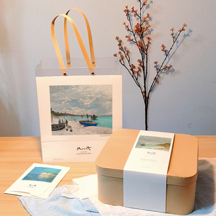 hnf237简约北欧风优化莫奈梵高油画艺术纸袋纸盒天地盖礼盒包装