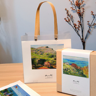 hnf187简约北欧风优化莫奈梵高油画艺术纸袋纸盒天地盖礼盒包装