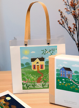 hnf213小众可爱礼盒包装手信软包装精美伴手礼包装纸袋插画礼盒