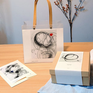 qyjs359中式 古风水墨工笔梅竹菊兰禅意抽象荷花透明袋子礼盒包装