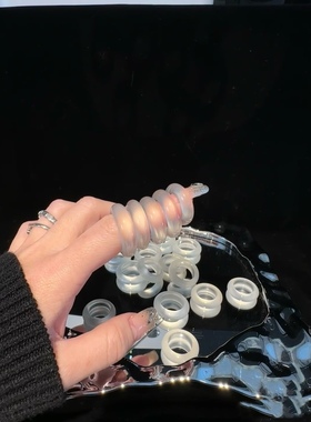 天然高冰种玛瑙戒指女玉髓正品马料白月光石素圈细情侣闭口男指环