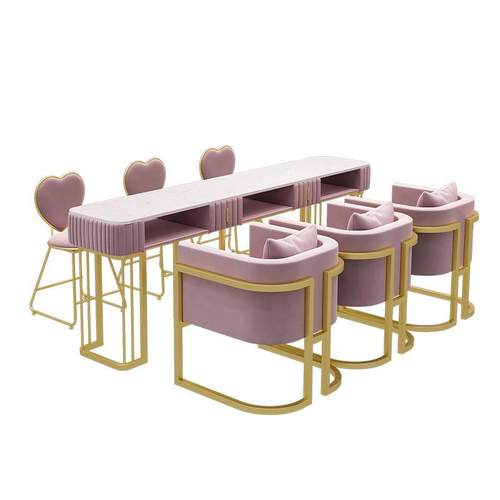 现代简约美甲板桌椅套装轻甲奢网红修甲台经双济实惠单三人岩美台