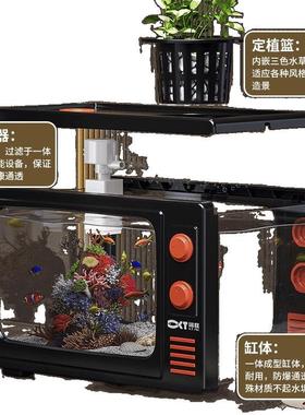 小型桌面鱼缸客造厅20ylEUd7QB25新款滤制一氧体机生态景电视过金