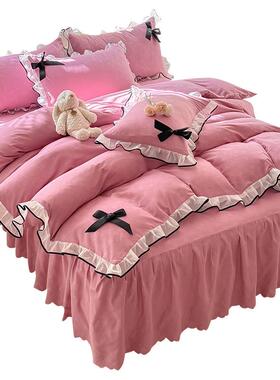 韩版亲磨花肤边蝴毛蝶LLA50065结蕾丝花边床罩四件套床裙4三件套