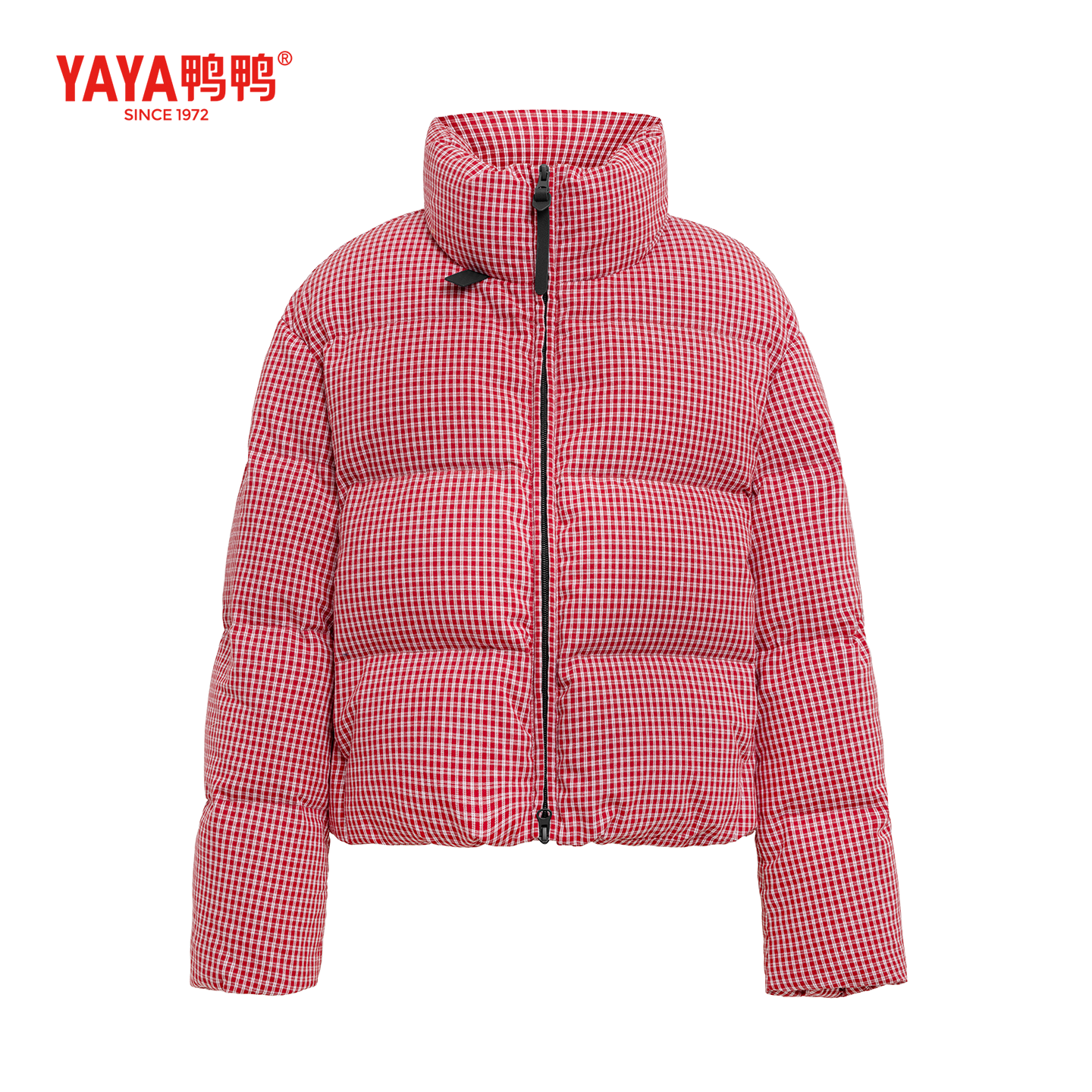 YAYA鸭鸭官方羽绒服短款千鸟格韩版宽松简约时尚加厚防寒保暖外套